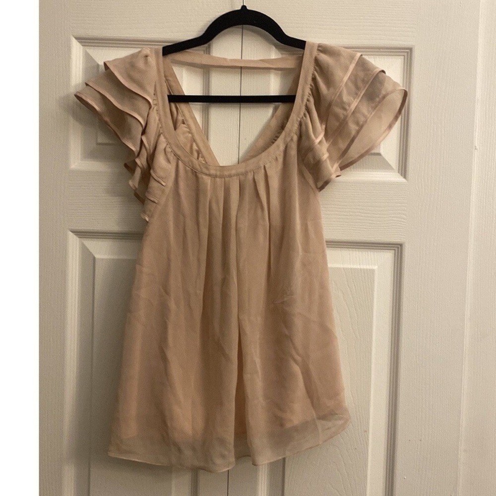 Marisa Christina Ruffle Flutter Sleeve Womens Size Small Pink‎ Silk Chiffon Top